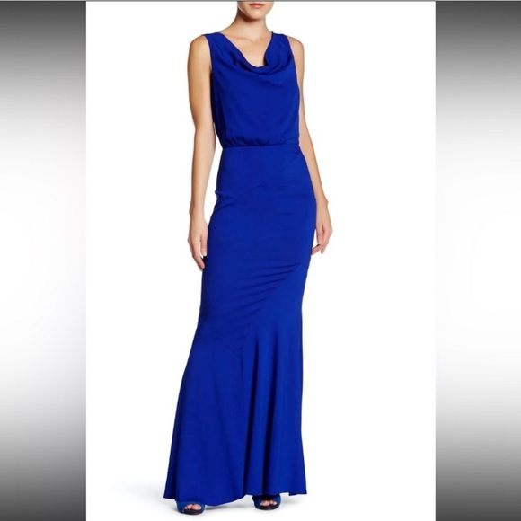 Nicole Miller | Cowl Neck Gown in Royal Blue - Picture 2 of 11